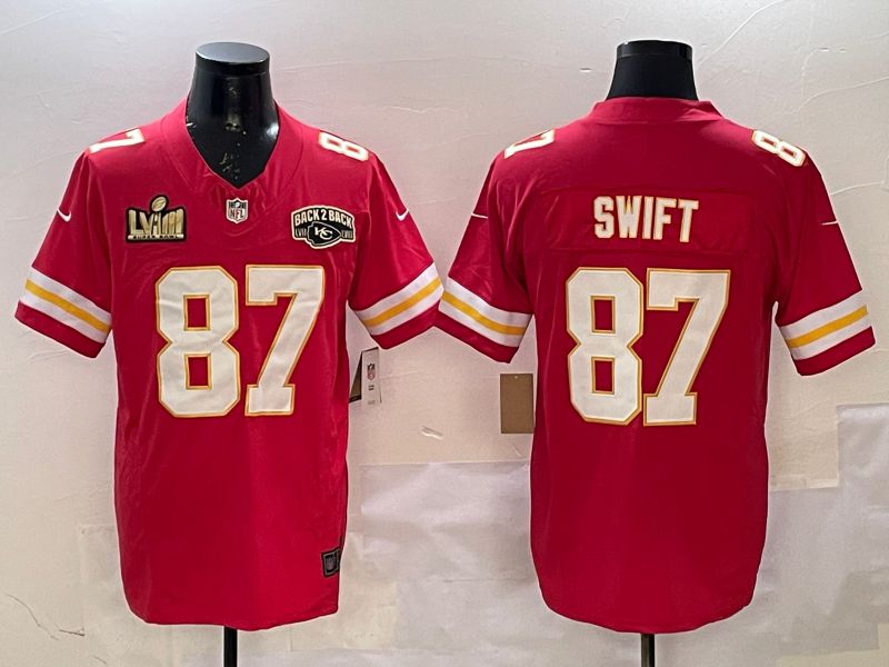 Men Kansas City Chiefs 87 Swift Red Three generations 2025 Nike Vapor Limited NFL Jersey style 3